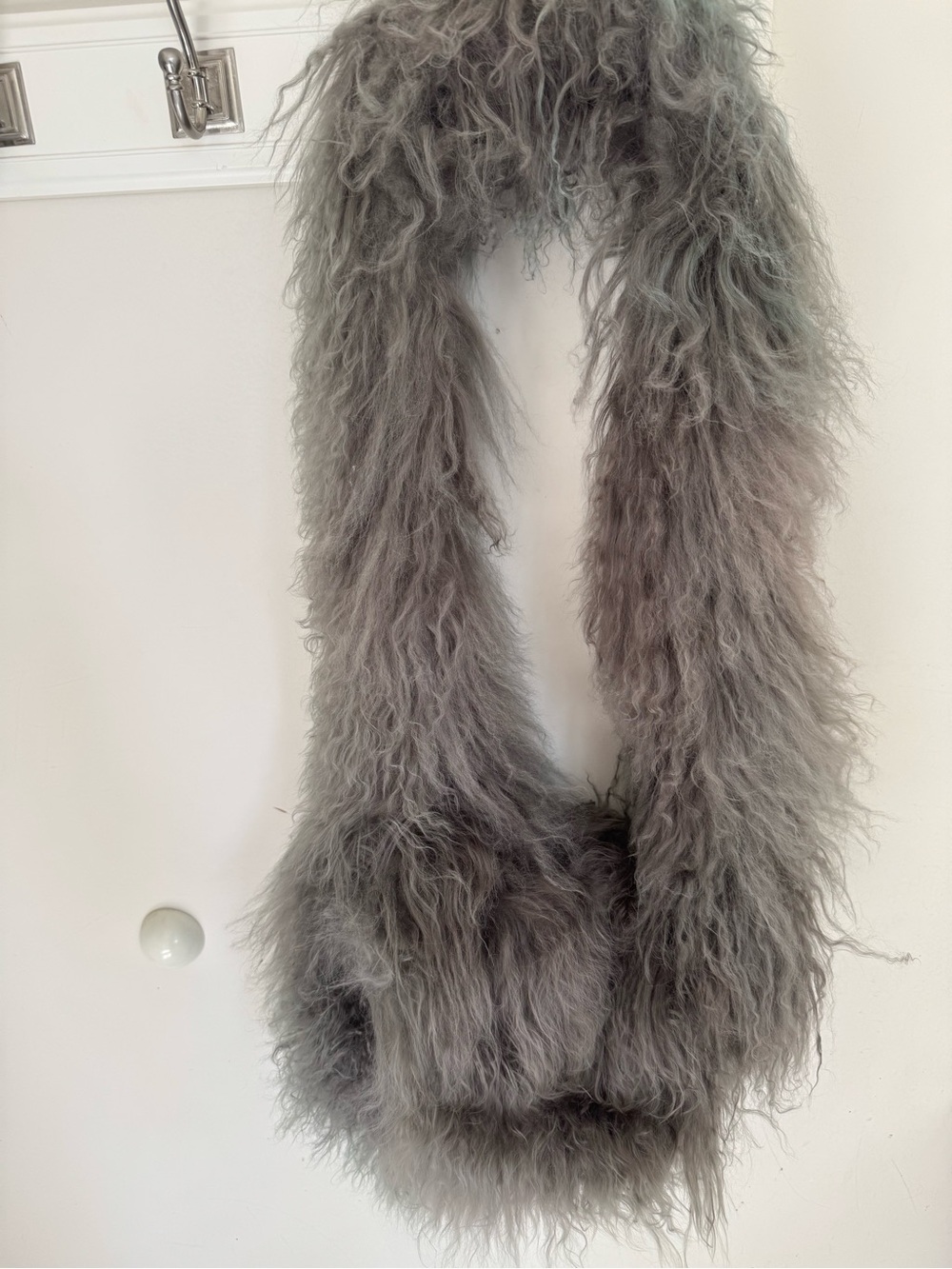 Rara Avis Gray Mongolian Lamb Crossbody Scarf Bag